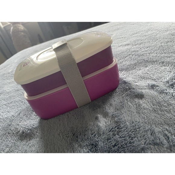 Lunch Box Microwave Purple Food Storage Portable Bento Box W/Silverware - Picture 2 of 10